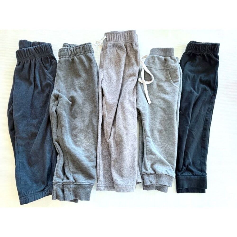 Boys Sweatpants Lot 2T 3T 5 Pairs, Gray Black Joggers Toddler Pants Bundle